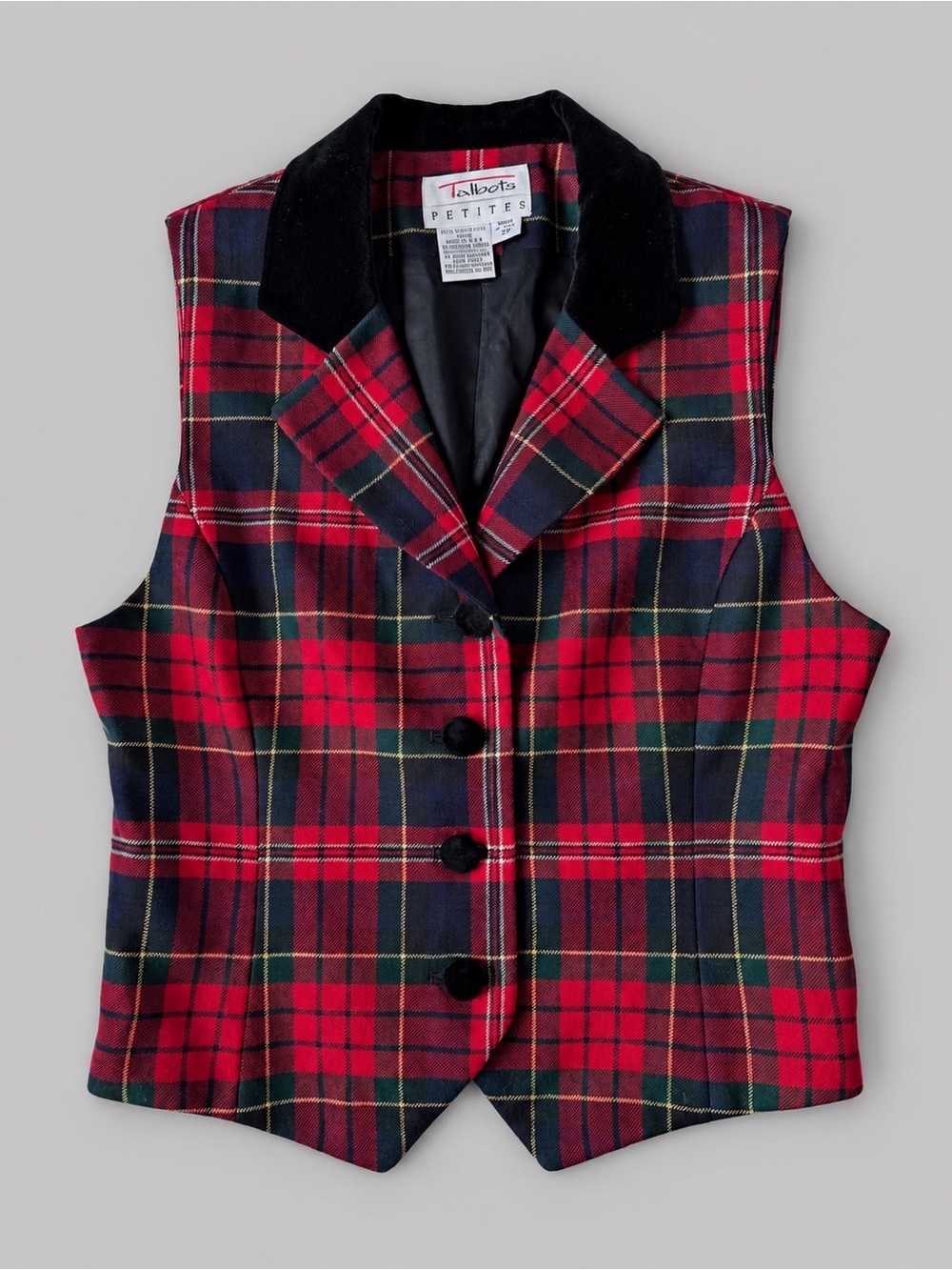 VTG Woman Red Pure Wool Plaid Tartan Button Down Vest Classic Preppy Equestrian